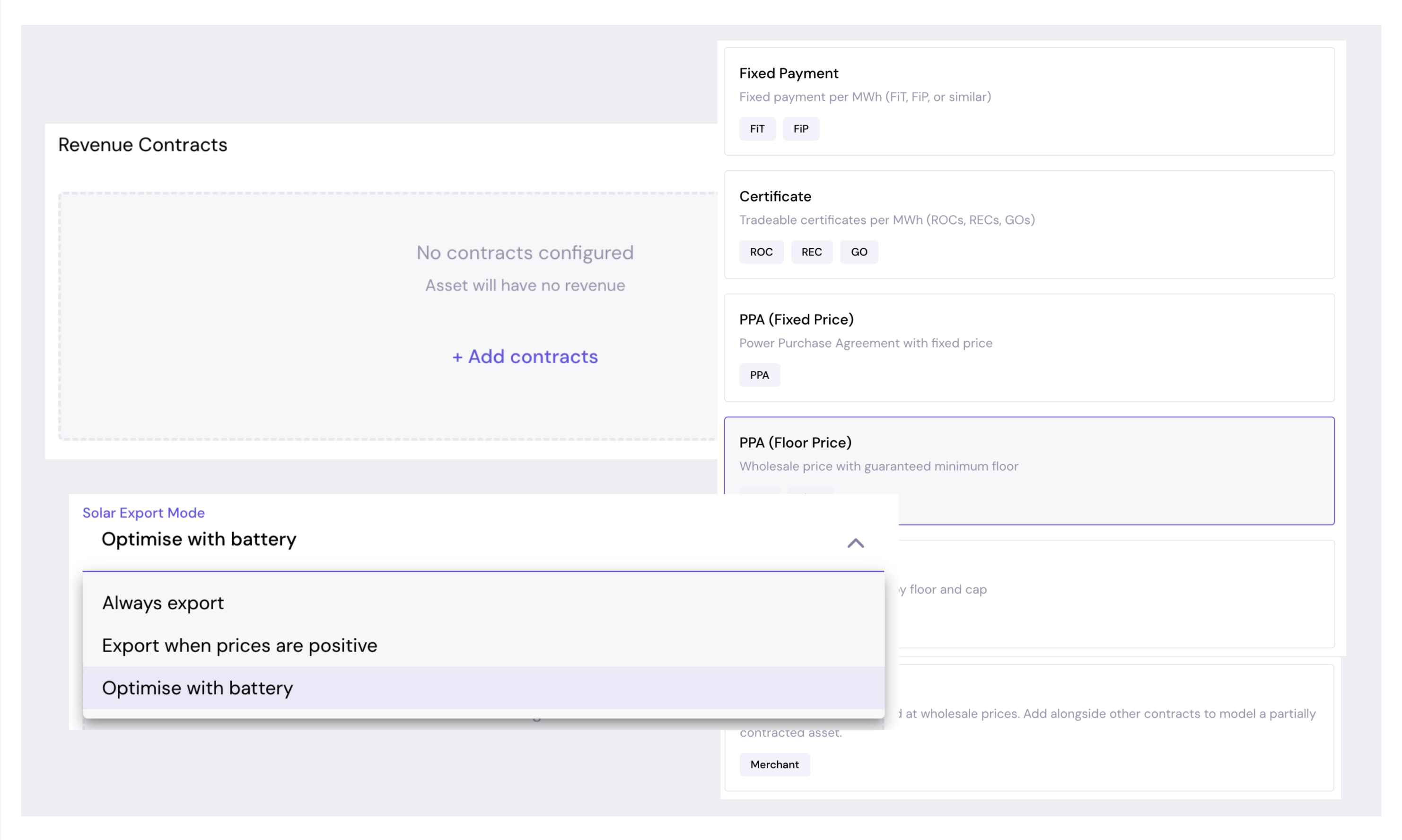 Terminal revenue contracts screenshot